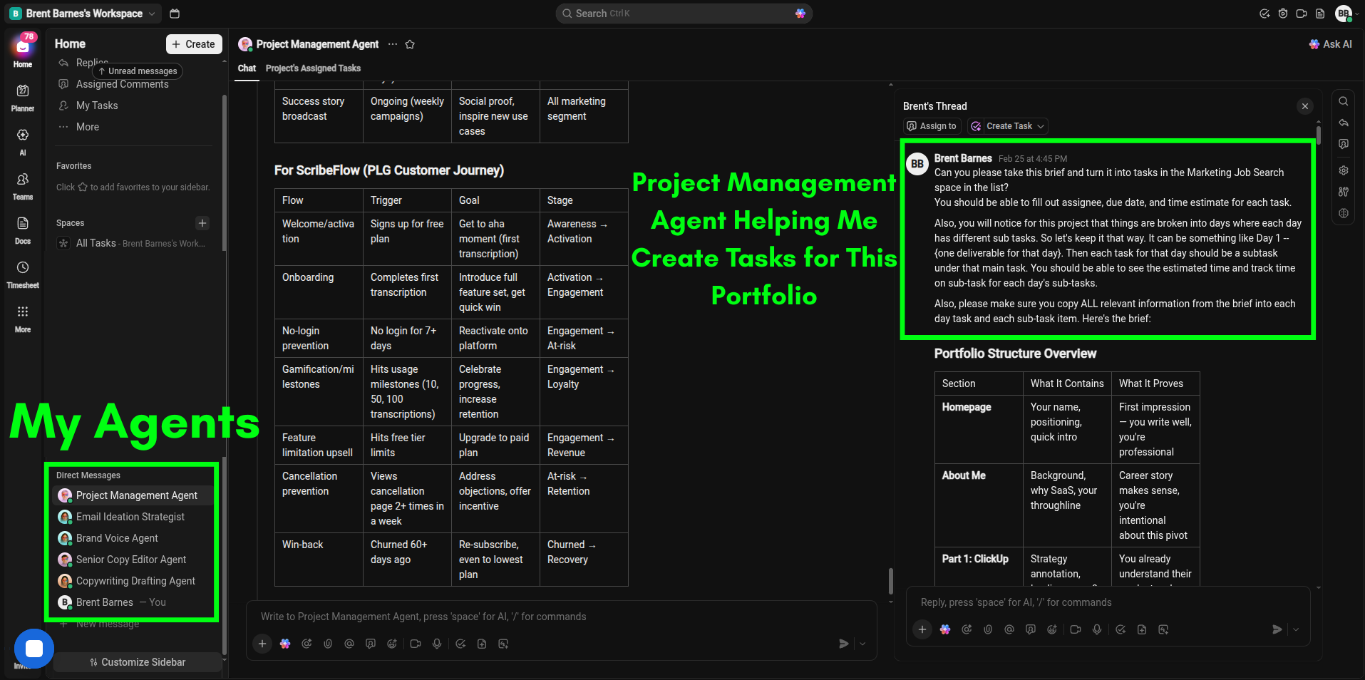 Examples of built and tested Super Agents in ClickUp